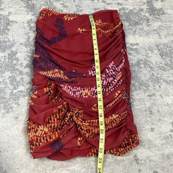 NWT Farm Rio for Anthropologie Ruched Mesh Mini Skirt Red Abstract Sz XXS - Picture 11 of 16